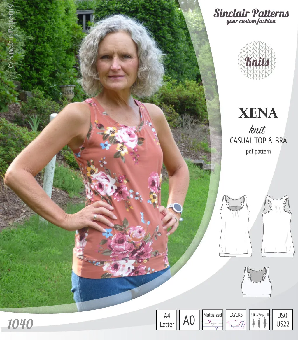 Xena casual racerback tank top with a built-in bra (PDF)