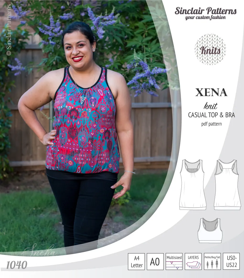 Xena casual racerback tank top with a built-in bra (PDF)