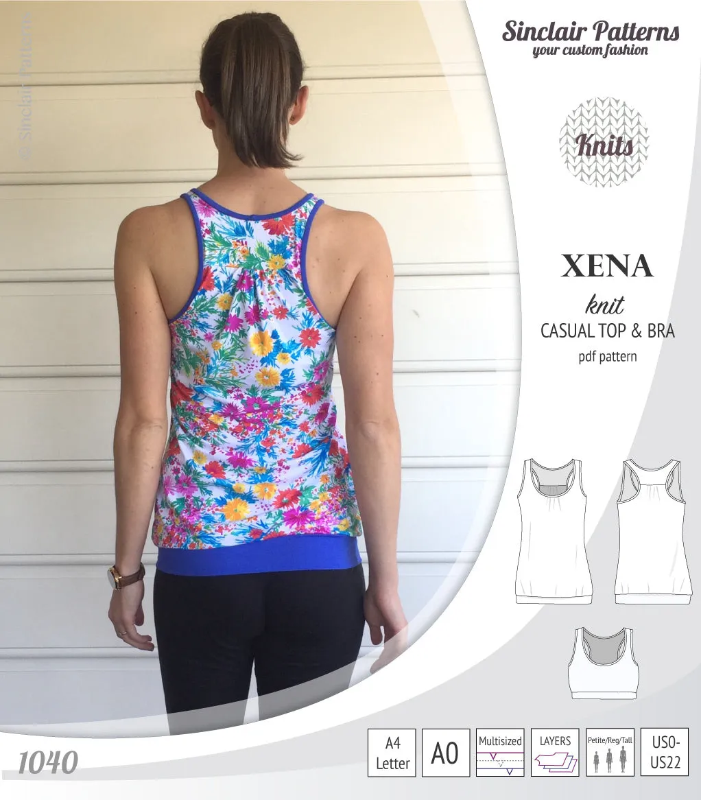 Xena casual racerback tank top with a built-in bra (PDF)