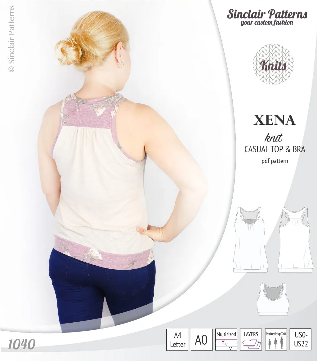 Xena casual racerback tank top with a built-in bra (PDF)