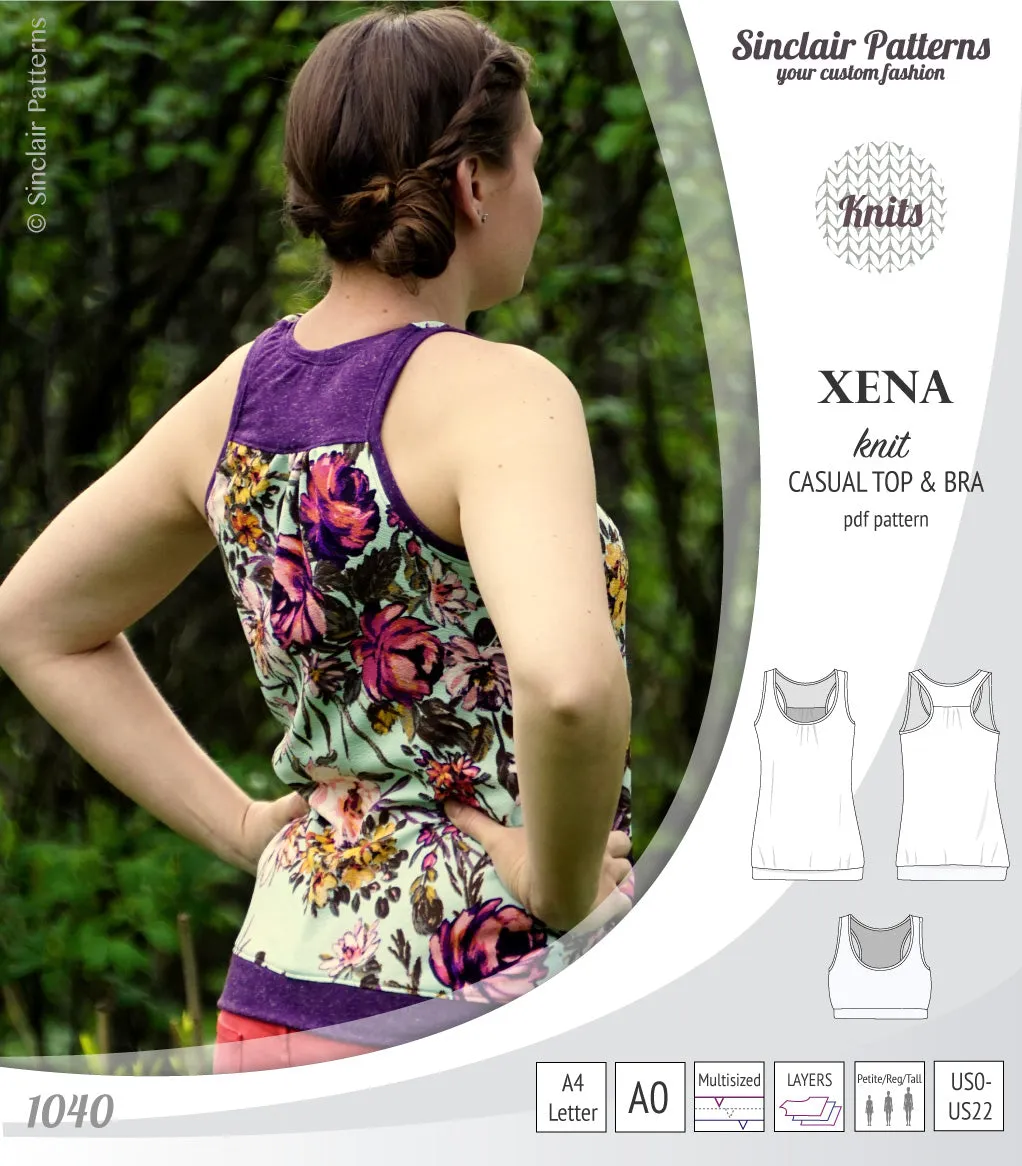 Xena casual racerback tank top with a built-in bra (PDF)