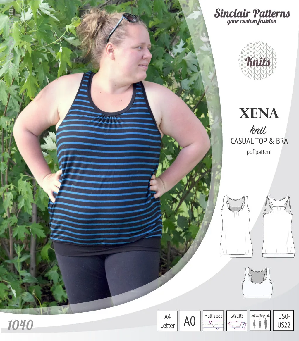 Xena casual racerback tank top with a built-in bra (PDF)