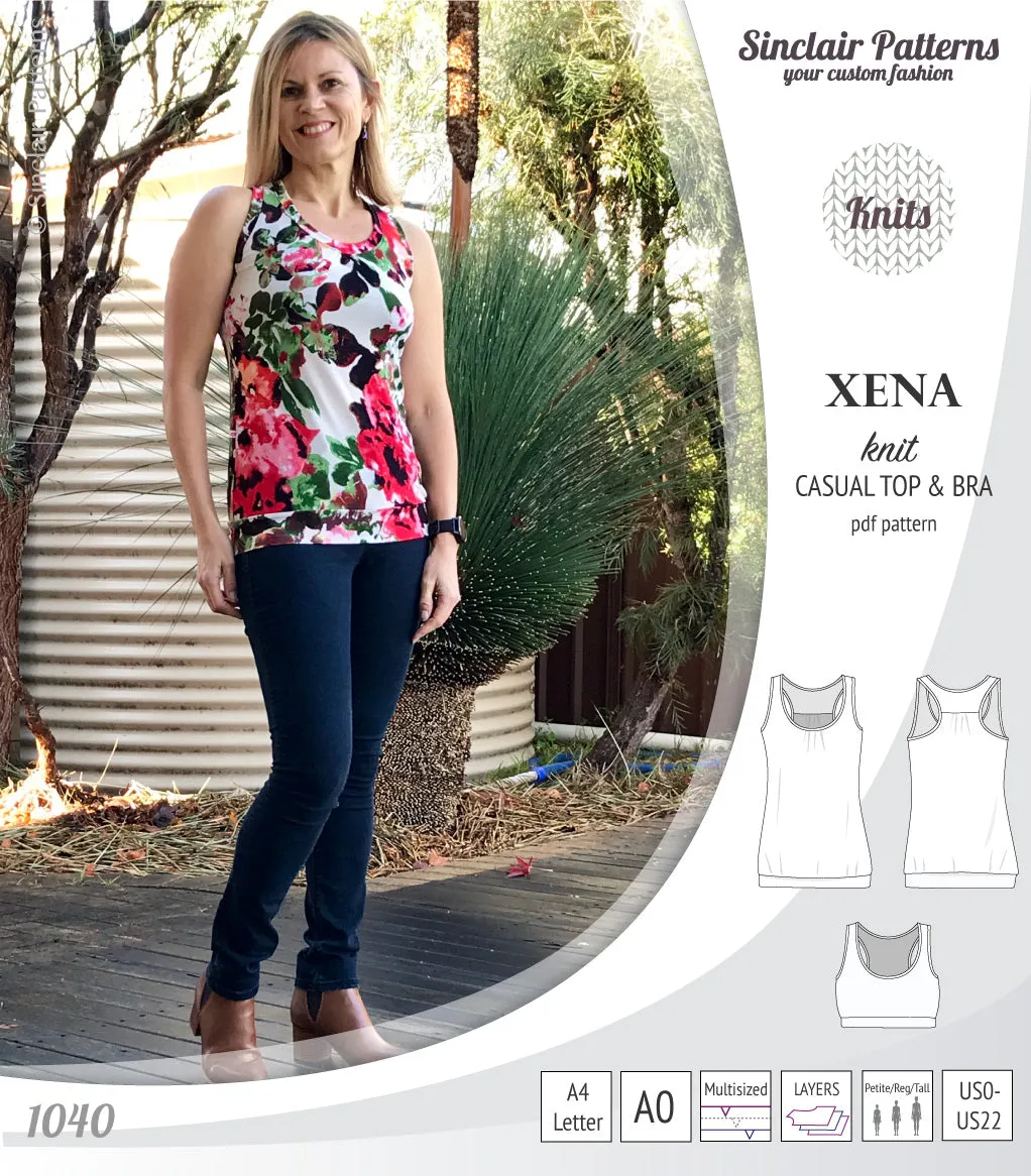 Xena casual racerback tank top with a built-in bra (PDF)