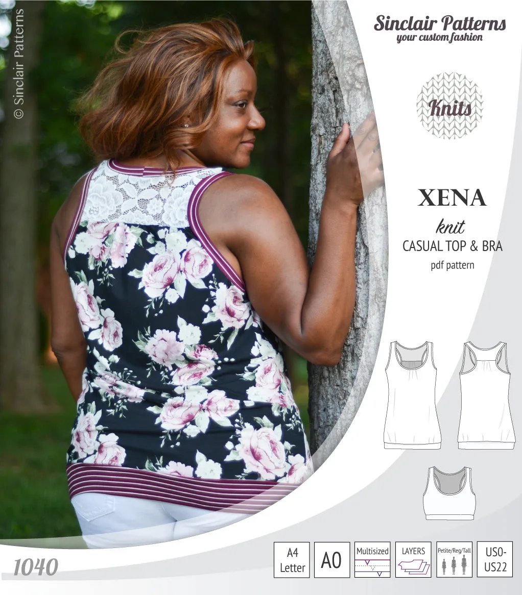 Xena casual racerback tank top with a built-in bra (PDF)