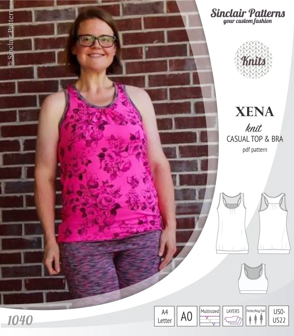 Xena casual racerback tank top with a built-in bra (PDF)