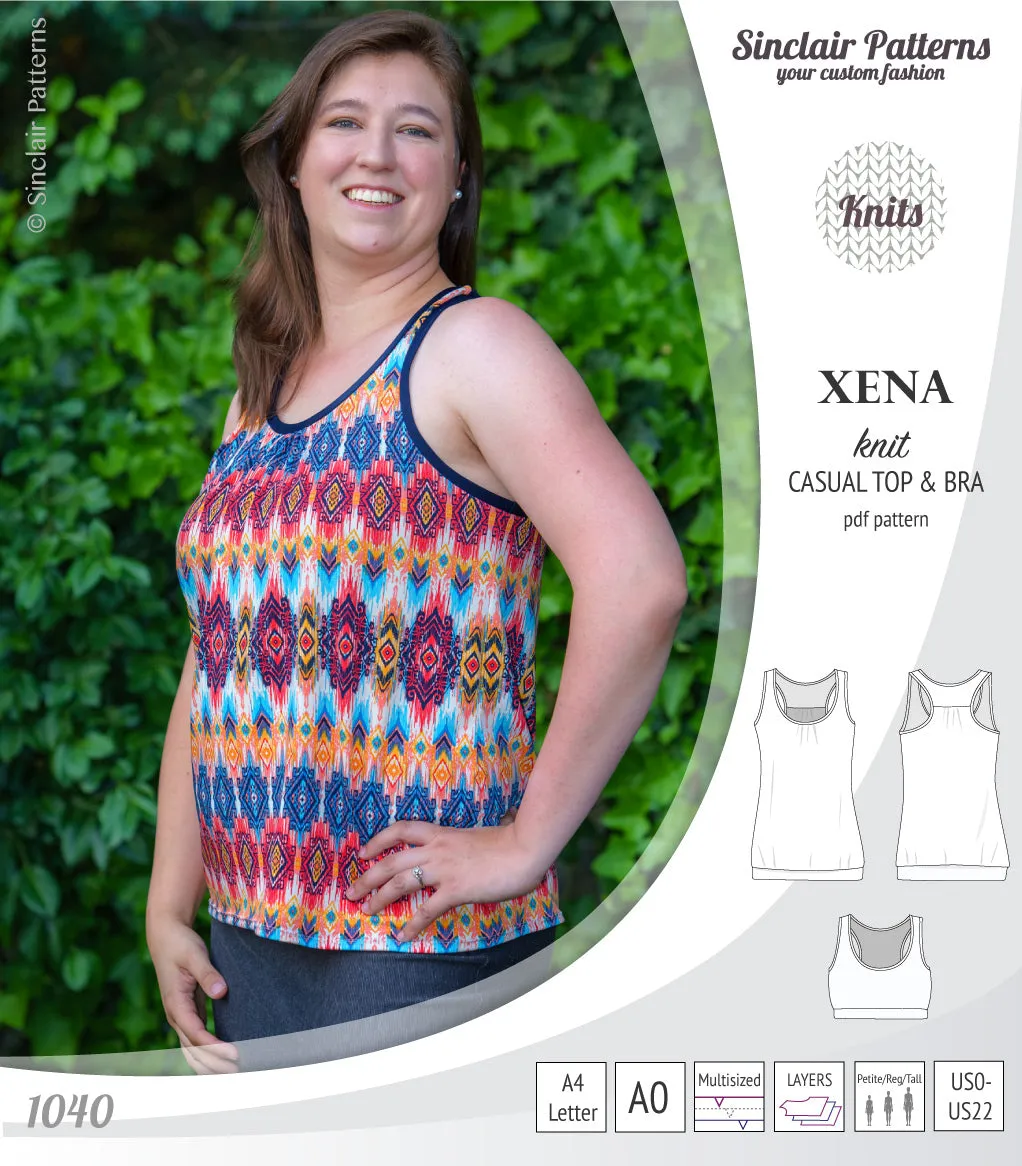 Xena casual racerback tank top with a built-in bra (PDF)