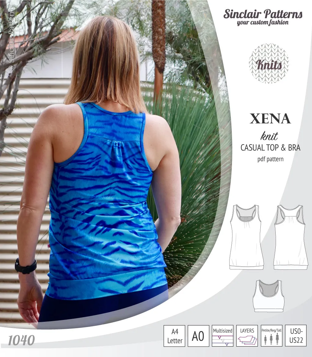 Xena casual racerback tank top with a built-in bra (PDF)
