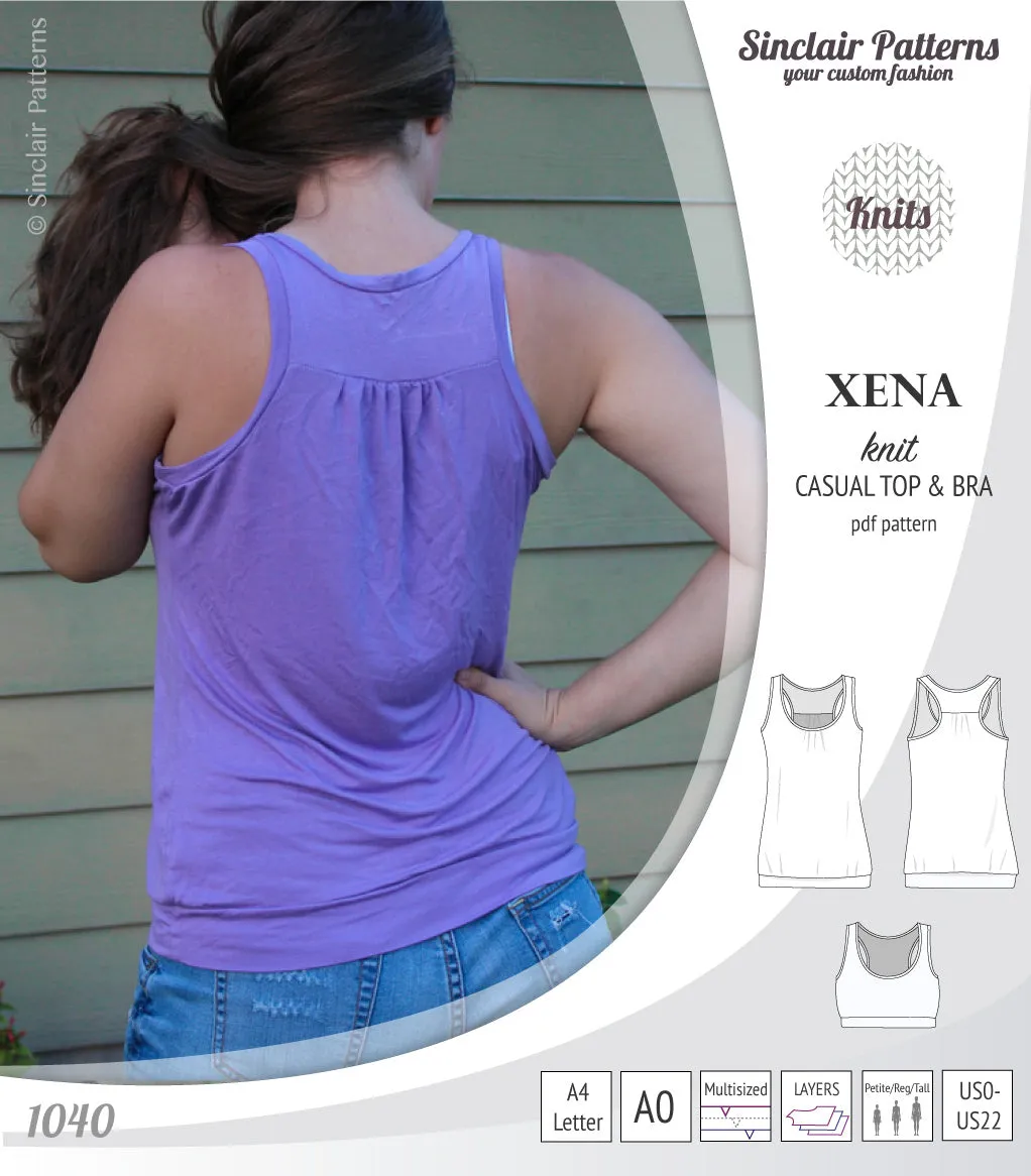 Xena casual racerback tank top with a built-in bra (PDF)