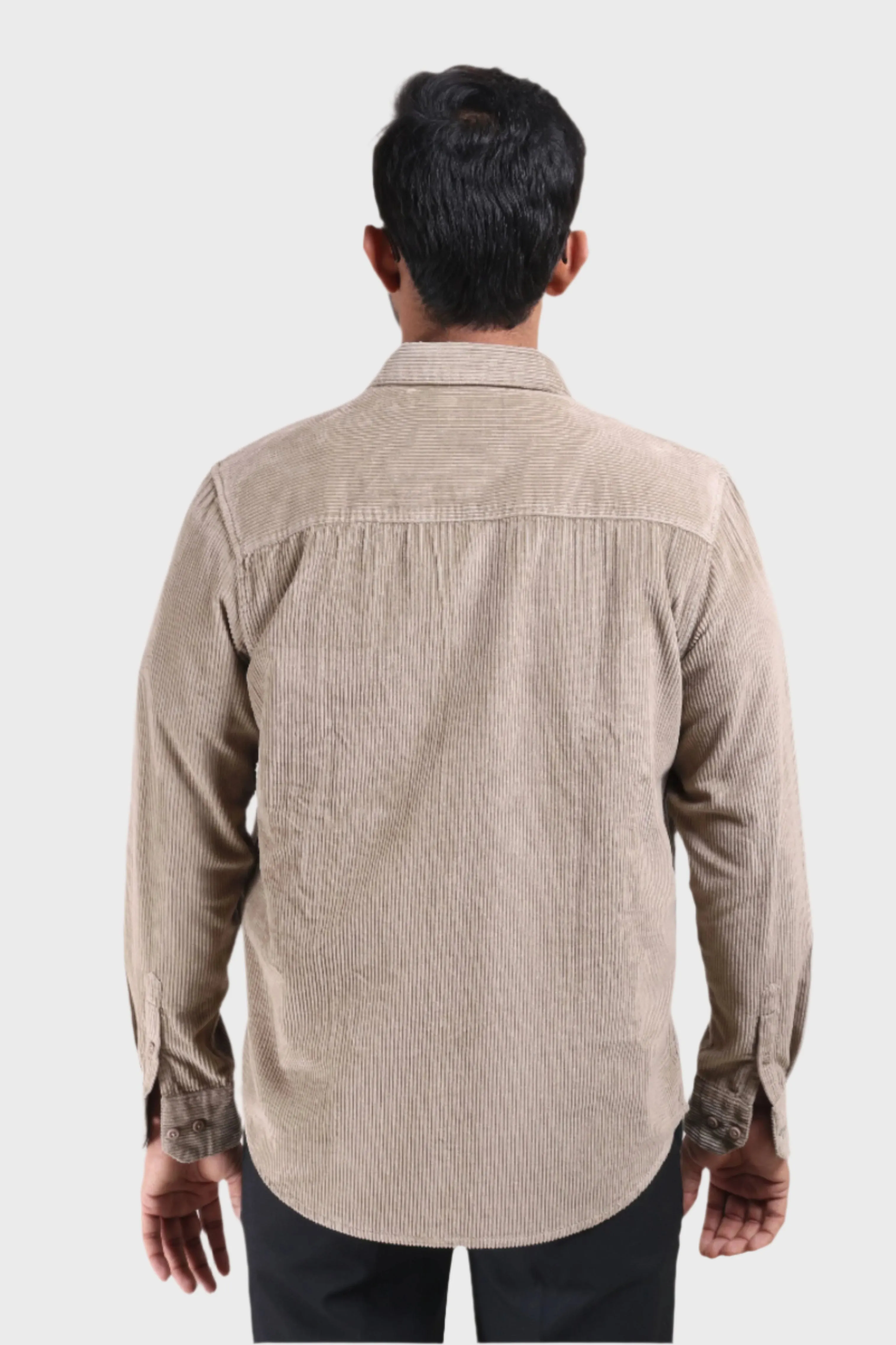 XKIND MEN'S BEIGE CORDUROY REGULAR FIT SHIRT