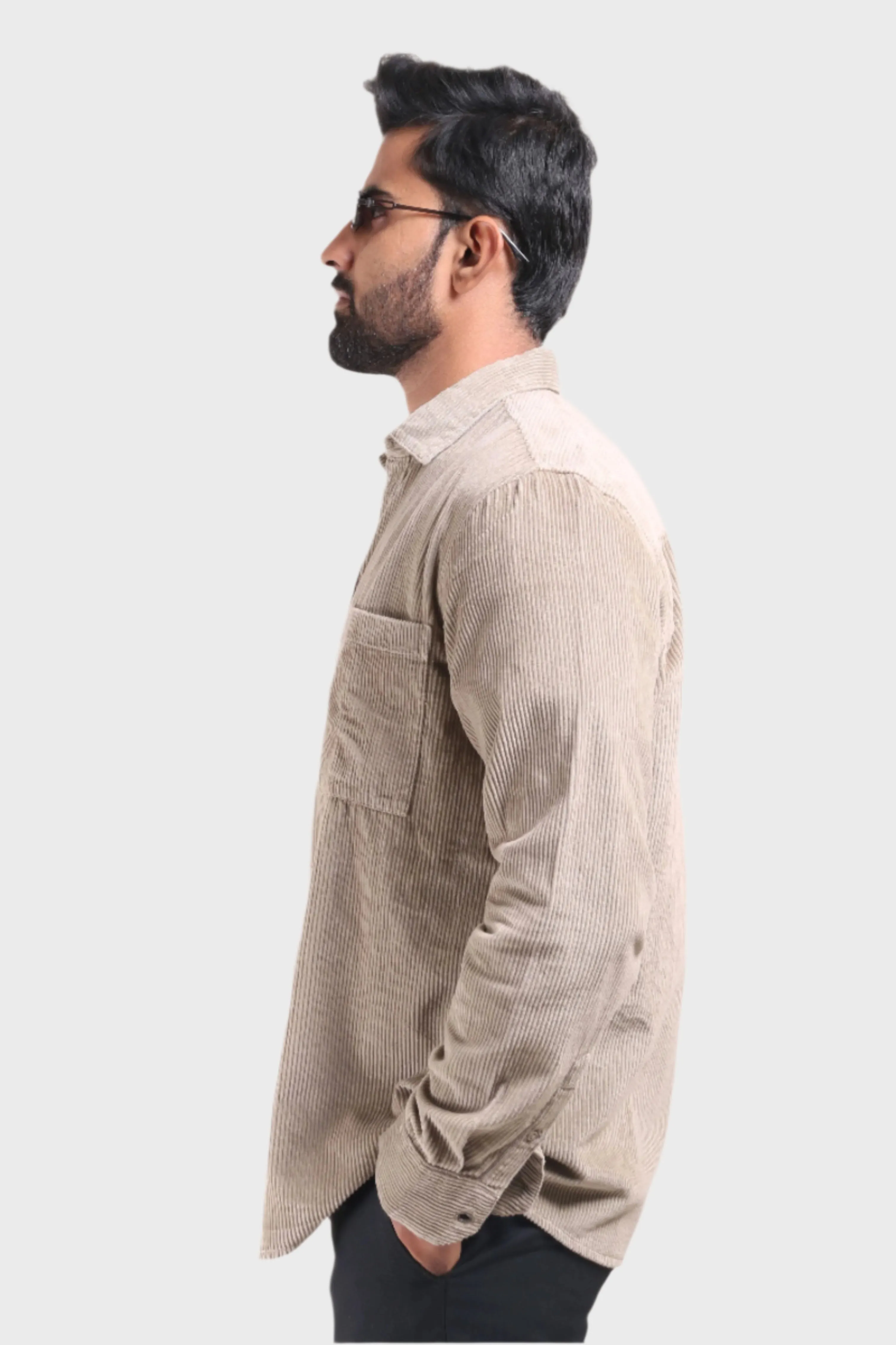XKIND MEN'S BEIGE CORDUROY REGULAR FIT SHIRT
