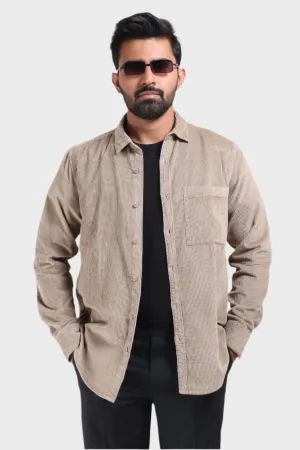 XKIND MEN'S BEIGE CORDUROY REGULAR FIT SHIRT