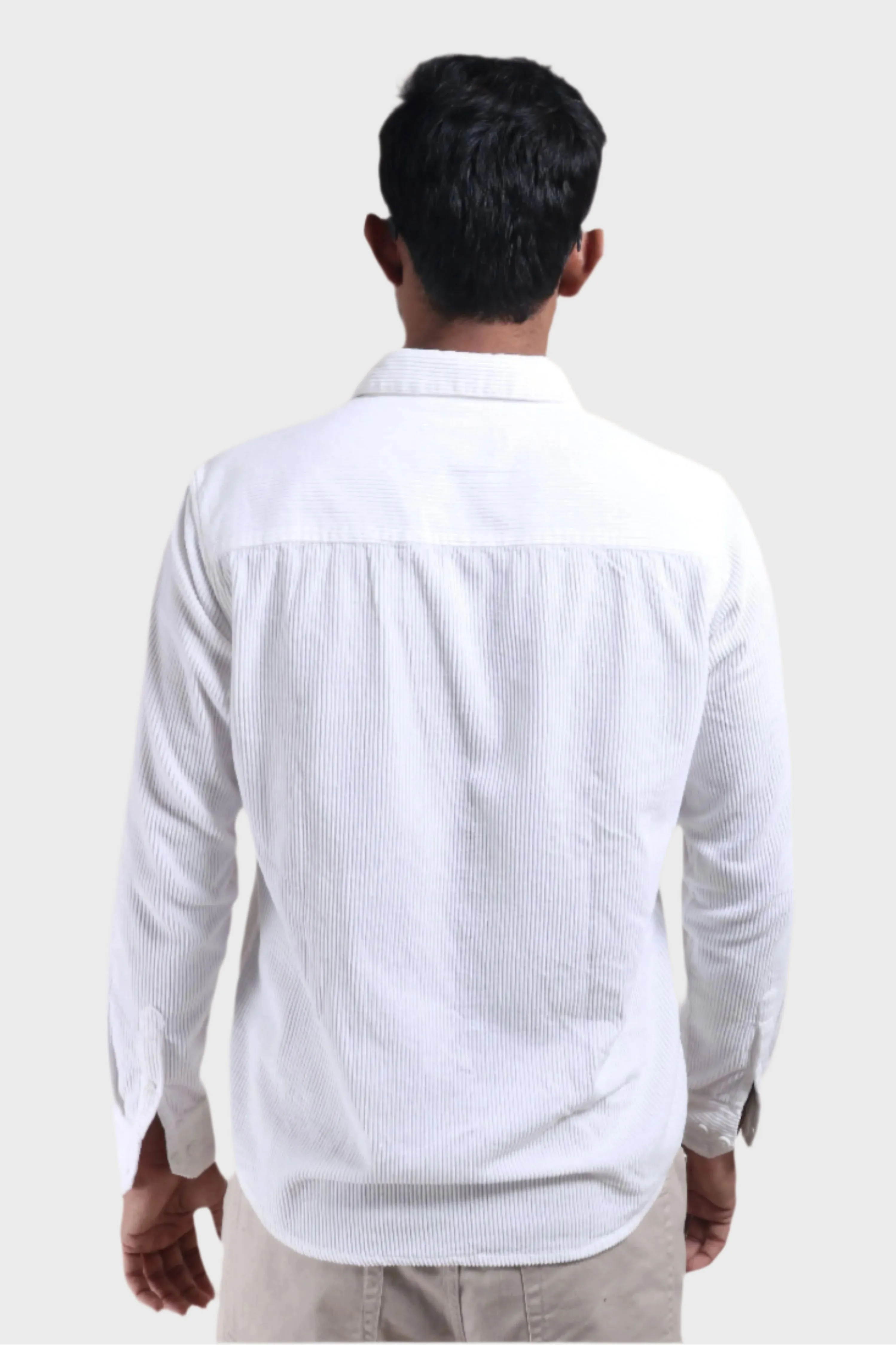 XKIND MEN'S WHITE CORDUROY REGULAR FIT SHIRT