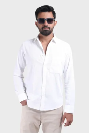 XKIND MEN'S WHITE CORDUROY REGULAR FIT SHIRT