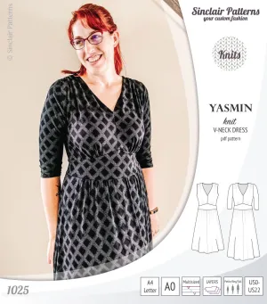 Yasmin V neck knit dress with pleated accents (PDF)