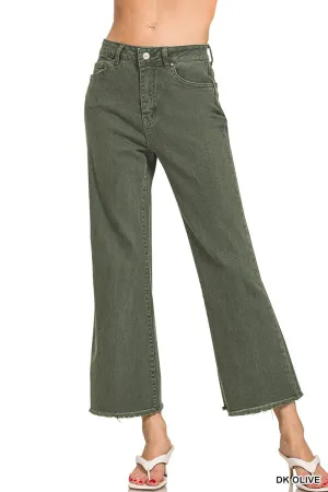 Zenana Dark Olive Acid Wash Pants