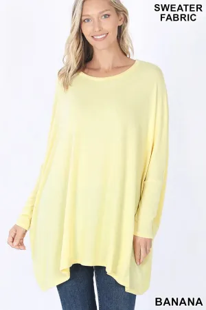 ZENANA SWEATER FABRIC OVERSIZE ROUND NECK PONCHO HT-2555AB  BANANA